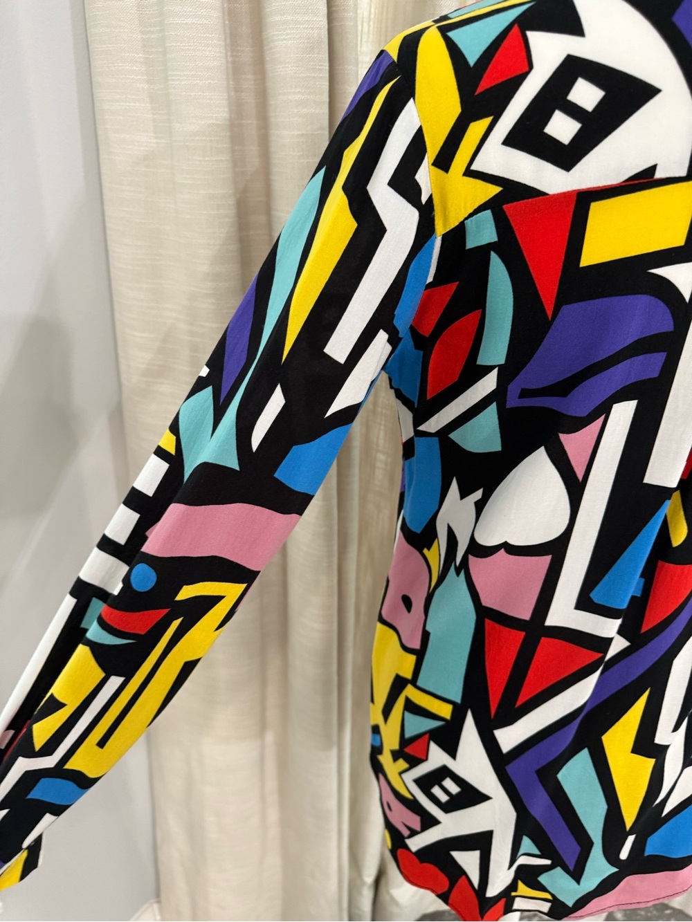 Abstract Geometric Print Button-Up Blouse - Multi - Picture 4 of 5
